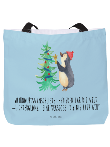 Mr. & Mrs. Panda Tote Bag Pinguin Weihnachtsbaum mit Spruch in Eisblau