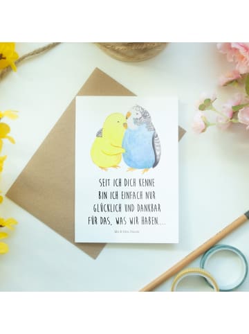 Mr. & Mrs. Panda Grußkarte Wellensittich Liebe mit Spruch in Weiß