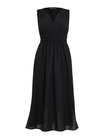 Threadbare Sommerkleid THB Peppercorn Linen Waisted Midi Dress in Schwarz