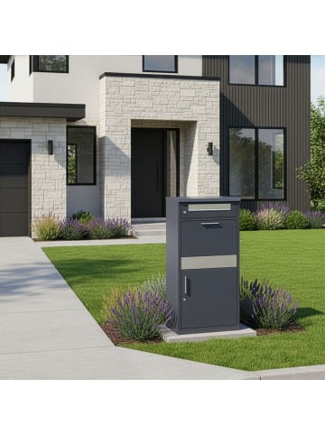 relaxdays Briefkasten in Dunkelgrau/ Silber - (B)50 x (H)112 x (T)37 cm