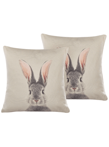 Beliani 2er-Set Dekokissen QUERCUS in Grau/Beige/Rosa