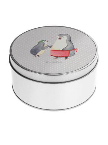 Mr. & Mrs. Panda Blechdose rund Pinguin mit Kind ohne Spruch in Grau Pastell