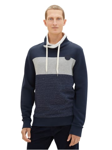 Tom Tailor Farbblock Sweatshirt Stehkragen Design Weich Regular Fit in Dunkelblau