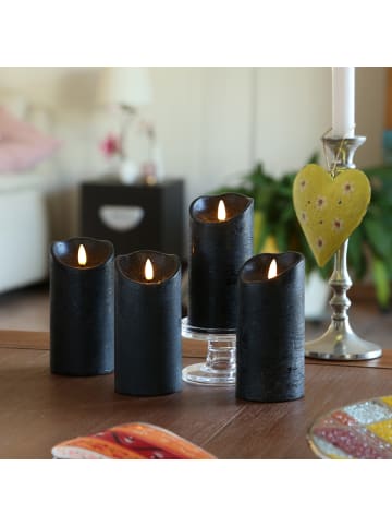 MARELIDA 4er Set LED Kerzenset Rustik Optik Echtwachs flackernd H: 15cm in schwarz