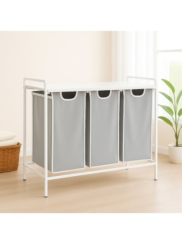 relaxdays Wäschesammler in Weiß/ Grau - (B)92,5 x (H)72 x (T)33 cm