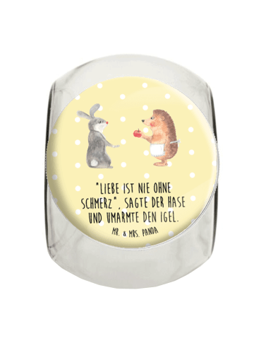 Mr. & Mrs. Panda Bonbonglas Hase Igel mit Spruch in Gelb Pastell