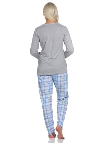 NORMANN Pyjama langarm Schlafanzug KaroMuster - 74736 in hellblau