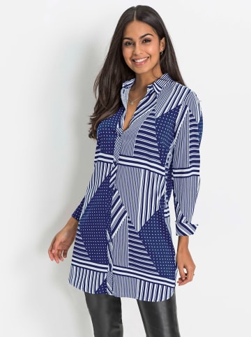 WITT WEIDEN Langarm-Bluse in weiß-royalblau-gemustert