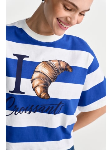 Rich & Royal Boxy Striped Shirt Croissant in Royal Blue