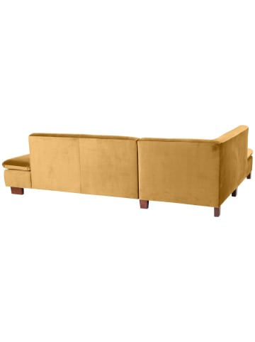 58 aufm Kessel ECKSOFA mit Ottomane links Kaye Bezug Samtvelours Buche nussbaum dunkel / mais