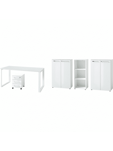 KADIMA DESIGN Büro-Set 5-teilig, Glasfront Soft-Close Modern Büromöbel in Weiß