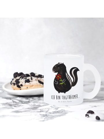 Mr. & Mrs. Panda Glas Stinktier Blume mit Spruch in Transparent