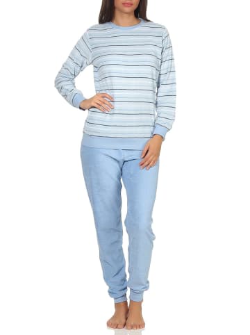NORMANN Frottee Pyjama langarm Bündchen Streifen - 49893 in hellblau