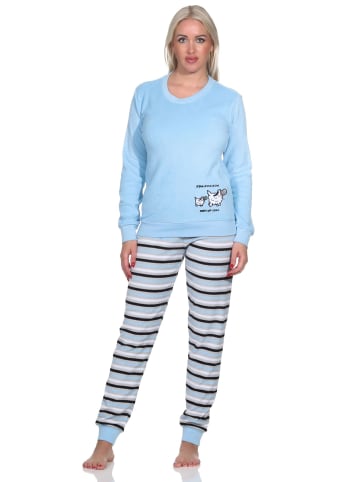 NORMANN Frottee Pyjama Hose gestreift Oberteil in blau