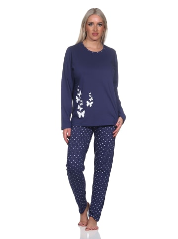 NORMANN Schlafanzug langarm Pyjama Pyjamahose Tupfen Punkte Optik - 86409 in navy