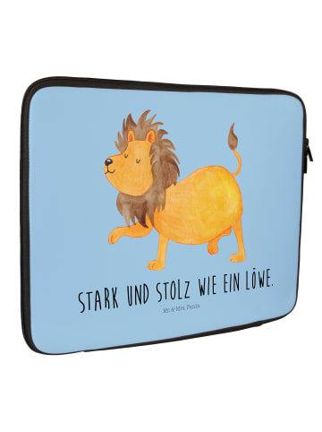 Mr. & Mrs. Panda Laptop Hülle Sternzeichen Löwe mit Spruch in Blau Pastell