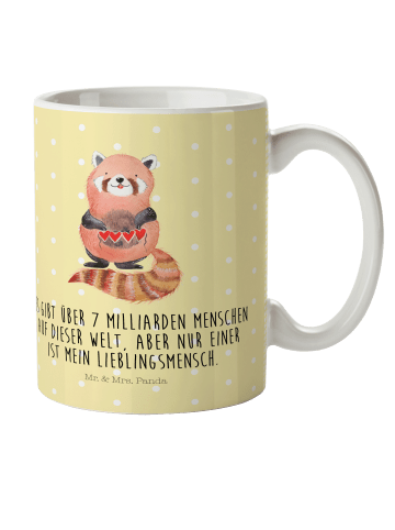 Mr. & Mrs. Panda Mehrwegbecher Roter Panda mit Spruch in Gelb Pastell