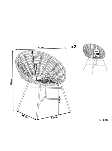 Beliani 2er-Set Esszimmerstuhl ACERRA in /Beige/Schwarz
