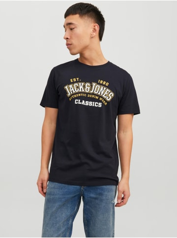 Jack & Jones 2-er Set Logo T-Shirt Kurzarm Basic Shirt JJELOGO in Schwarz-Blau