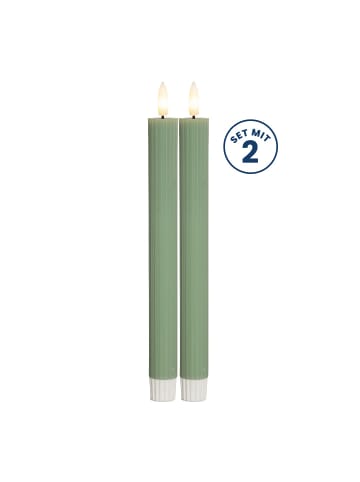 STAR Trading LED Stabkerze Flamme Stripe 2er-Set aus Wachs, grün in Grün