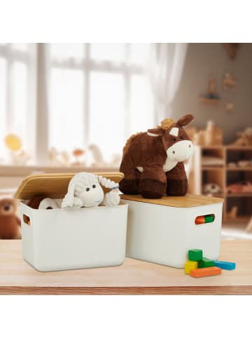 relaxdays 4 x Aufbewahrungsbox in Weiß/ Natur – (B)26 x (H)16 x (T)17,5 cm