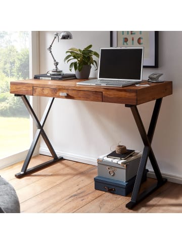 FineBuy Schreibtisch in Schwarz / Sheesham / 120x55x78