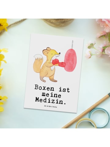 Mr. & Mrs. Panda Postkarte Fuchs Boxen mit Spruch in Weiß