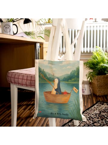 Mr. & Mrs. Panda Shopping Bag Pinguin Angelboot Design ohne Spruch in Weiß
