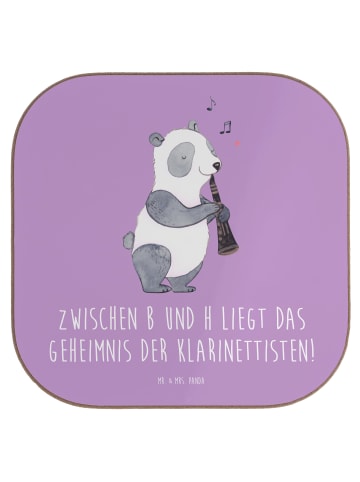 Mr. & Mrs. Panda Glasuntersetzer Klarinette Geheimnis mit Spruch in Lavendeltraum