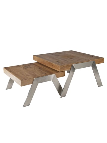 58 aufm Kessel COUCHTISCH Chaitra 67x65x35 ohne Funktion Edelstahl/Wildeiche Antik