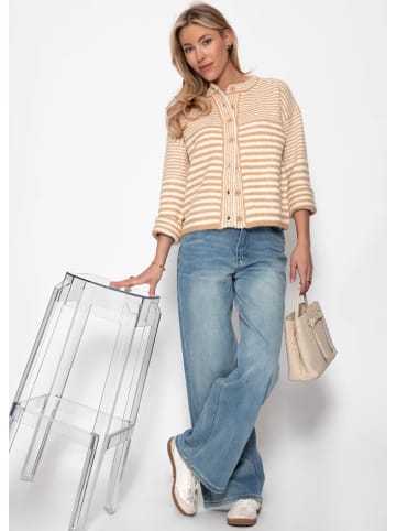 SASSYCLASSY Strickjacke mit grafischem Streifenbild in Beige