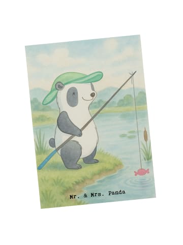 Mr. & Mrs. Panda Ansichtskarte Panda Angeln Design ohne Spruch in Weiß