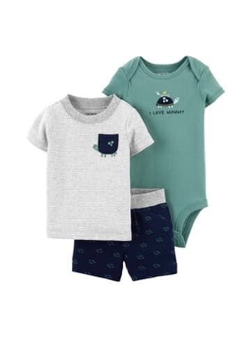 carter's 3-tlg. Set Body kurzarm, T-Shirt und Sweatshorts Schildkröte in Mehrfarbig