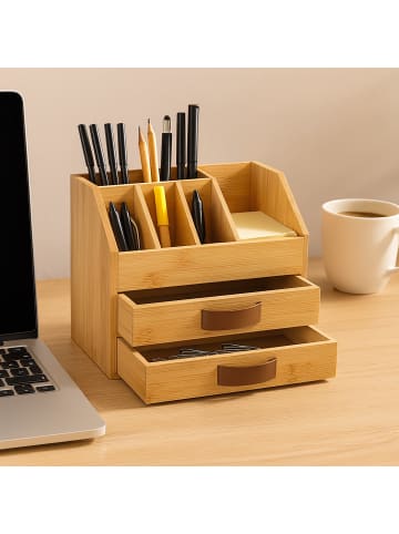 relaxdays Schreibtisch Organizer in Natur/Braun - (B)24 x (H)19 x (T)14 cm