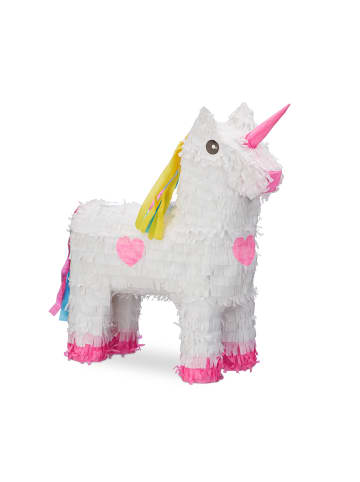 relaxdays 3x Pinata "Einhorn" in Weiß-Rosa - (B)43 x (H)47 x (T)13 cm