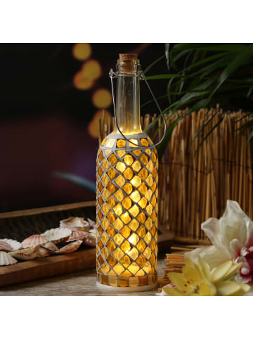 MARELIDA LED Flasche mit Mosaiksteinen H: 29,5cm in braun