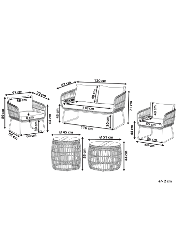 Beliani 5-tlg Sitzgruppe RAVELLO in Beige/Braun/Schwarz