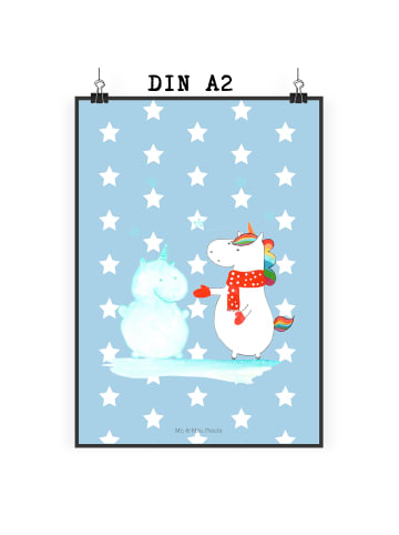 Mr. & Mrs. Panda Poster Einhorn Schneemann ohne Spruch in Blau Pastell