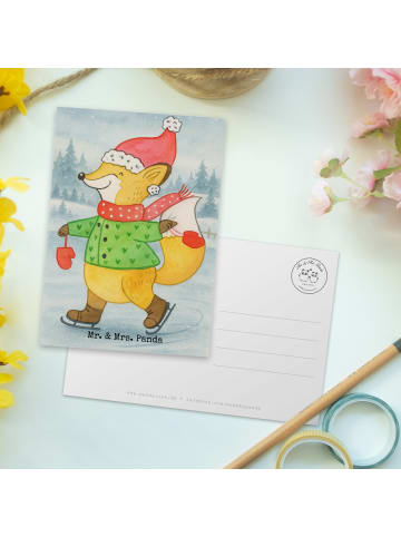 Mr. & Mrs. Panda Postkarte Fuchs  Schlittschuhe Design ohne Spruch in Weiß