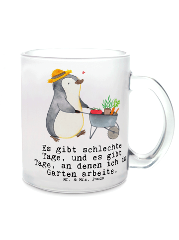 Mr. & Mrs. Panda Glas Pinguin Gartenarbeit mit Spruch in Transparent