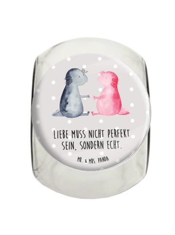 Mr. & Mrs. Panda Vorratsbehälter Axolotl Liebe mit Spruch in Grau Pastell