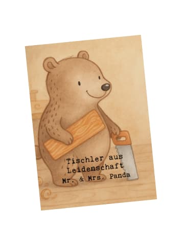 Mr. & Mrs. Panda Postkarte Tischler Leidenschaft Design mit Spruch in Weiß