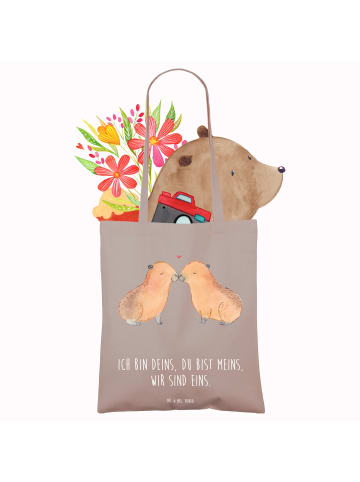 Mr. & Mrs. Panda Tragetasche Capybara Liebe mit Spruch in Braun Pastell