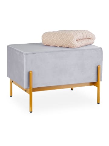relaxdays Samt Sitzbank in Grau - (B)60 x (H)40 x (T)43 cm