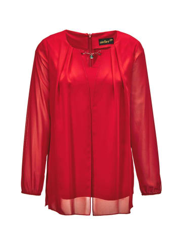 GOLDNER Festliche Bluse mit Chiffonüberwurf und Schmuckelement in rot