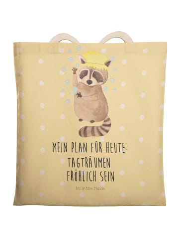 Mr. & Mrs. Panda Strandtasche Waschbär mit Spruch in Gelb Pastell