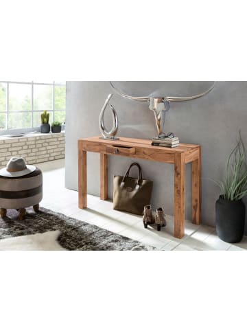FineBuy Konsolentisch in Beige / Akazie / 40x120x70