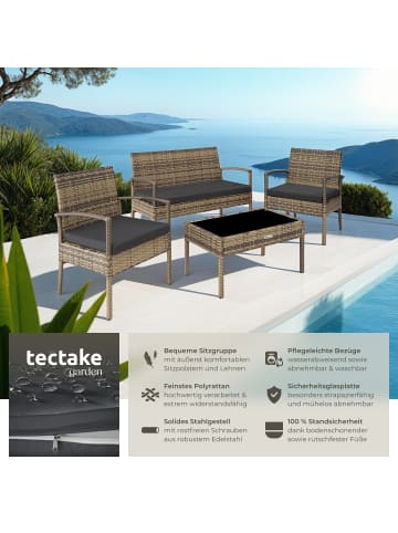 tectake Rattan Gartenlounge für 4 Personen, mit Sicherheitsglasplatte