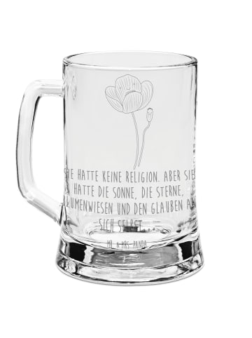 Mr. & Mrs. Panda Gravur Bierkrug Blume Mohnblume mit Spruch in Transparent