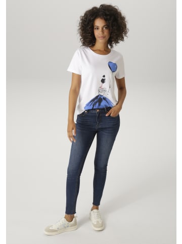 Aniston CASUAL T-Shirt in weiß-royalblau-schwarz-rosa